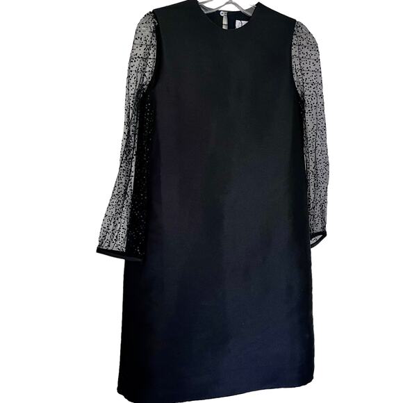 Senorita Limoniez black satin tunic dress with sheer tulle dot sleeeves size 14 - Picture 1 of 7